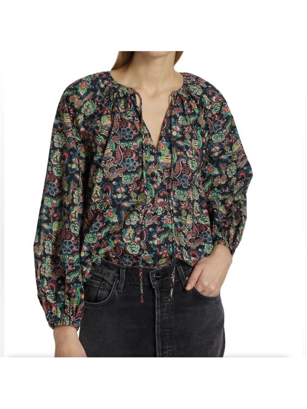 NWT 10 CROSBY DEREK LAM Multi-Color Paisley Peasant Blouse - Women